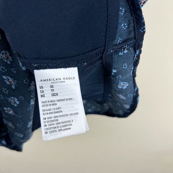American Eagle Navy Floral Printed Lace Trim Slip Mini Dress. - Picture 3 of 7